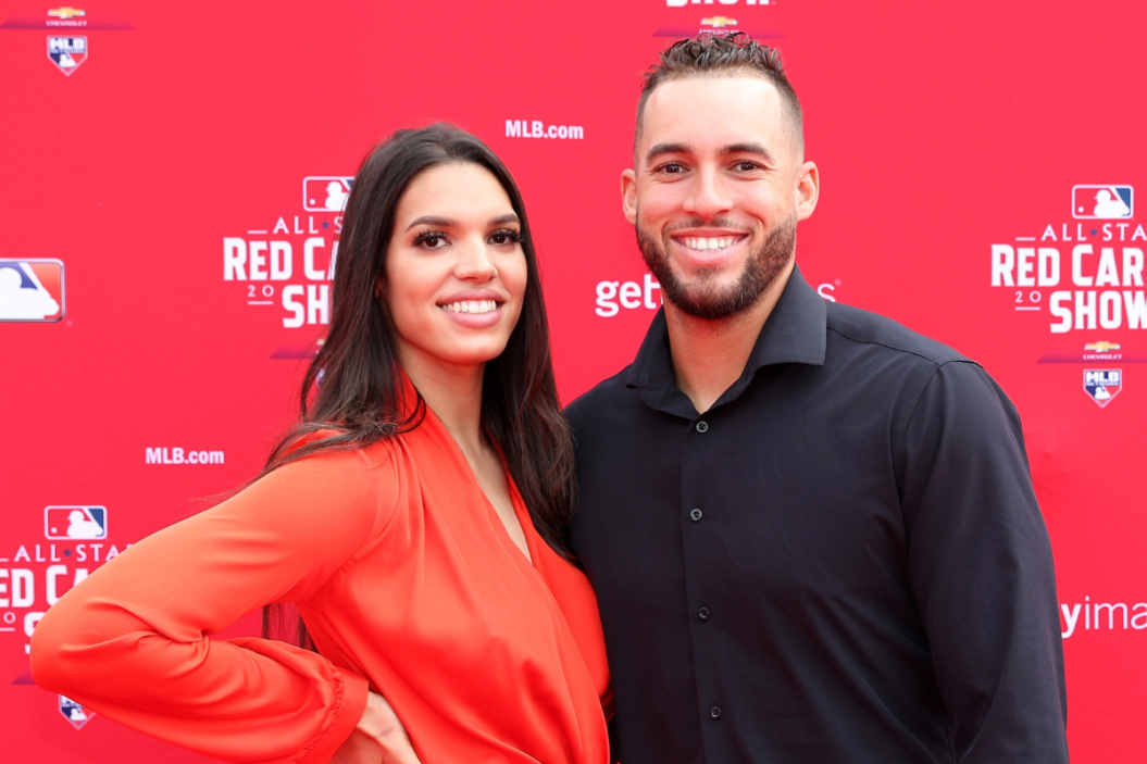eorge Springer #4 of the Houston Astros and the American League attends the 89th MLB All-Star Game, presented by MasterCard red carpet with wife Charlise Castro