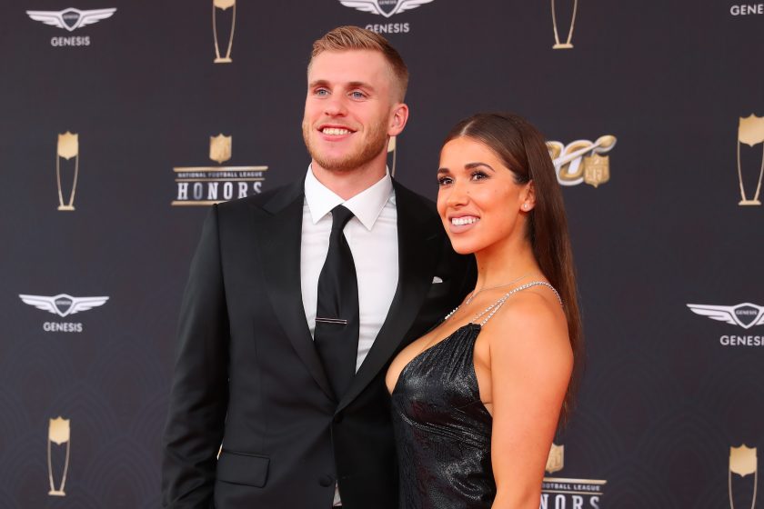 Los Angeles Rams wide receiver Cooper Kupp and his wife Anna Croskrey pose prior to the NFL Honors on February 1, 2020.