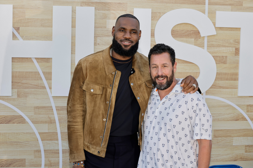 LeBron James and Adam Sandler at the premiere of Netflix's Hustle.