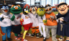 A slew of MLB Mascots pose for a photo ahead of the 2017 MLB All-Star Game in Miami, Florida