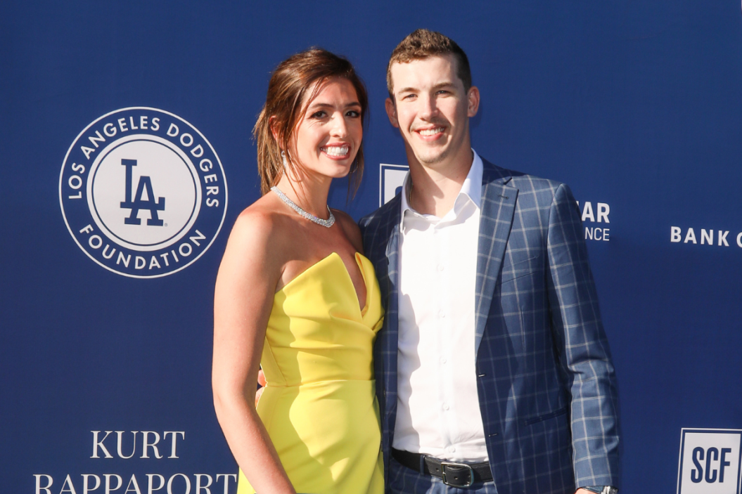 Los Angeles, United States. 16th June, 2022. LOS ANGELES, CALIFORNIA, USA -  JUNE 16: American professional baseball pitcher Walker Buehler and  girlfriend McKenzie Marcinek arrive at the Los Angeles Dodgers Foundation  (LADF)