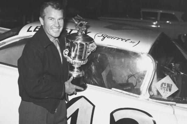 Lee Petty poses in front of his car after winning the first 1959 Winston Cup Daytona 500 race at the Daytona International Speedway on February 25, 1959 in Daytona Beach, Florida