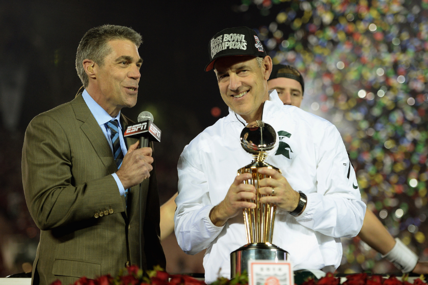 ESPN's Chris Fowler interviews Michigan State head coach Mark Dantonio after the 2014 Rose Bowl.