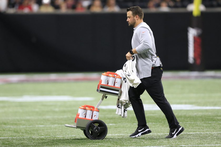 The Gatorade cart comes off the field during the final preseason NFL game between the Cleveland Browns and the Atlanta Falcons on August 29, 2021 at the Mercedes-Benz Stadium in Atlanta, Georgia.