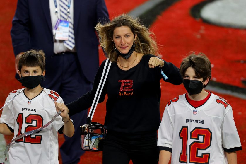 Gisele Bundchen celebrates with Tom Brady's children after Super Bowl LV.