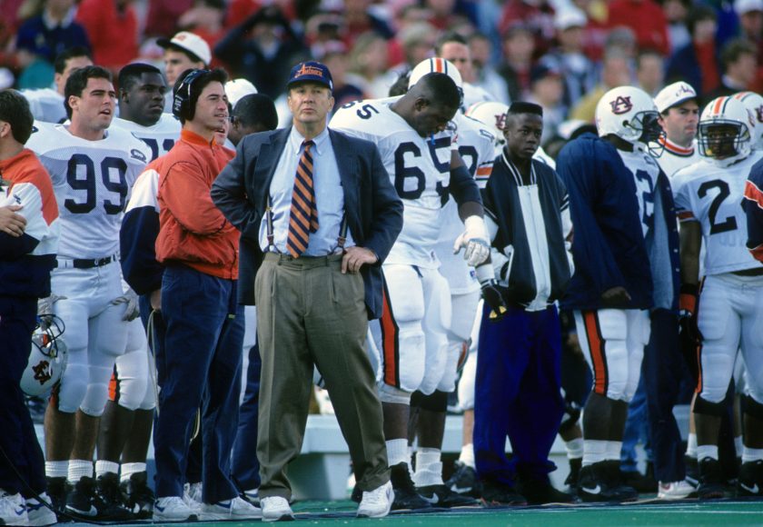 Pat Dye Coaches a game in 1992.