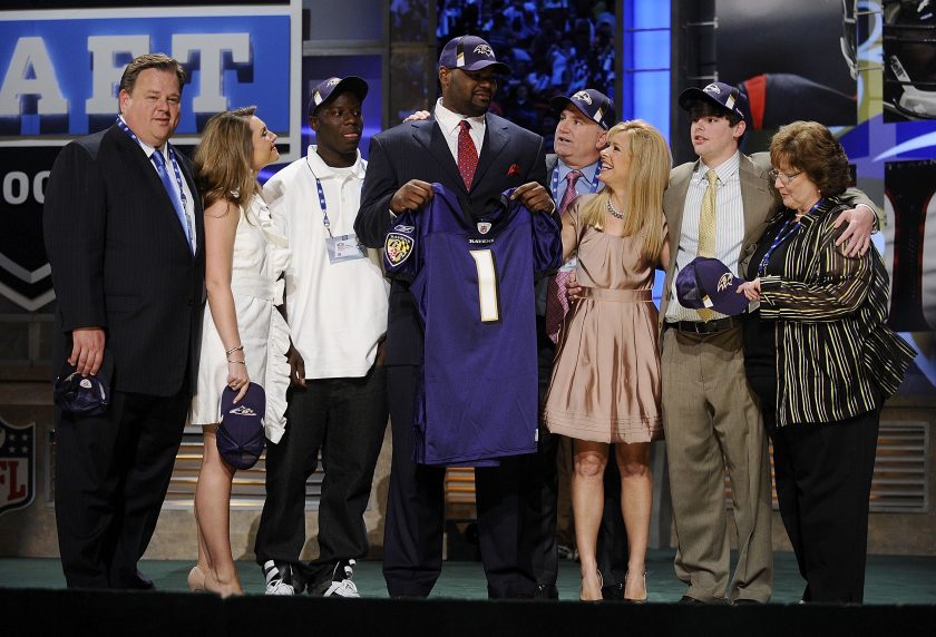 Michael Oher celebrates being drafted in 2009.