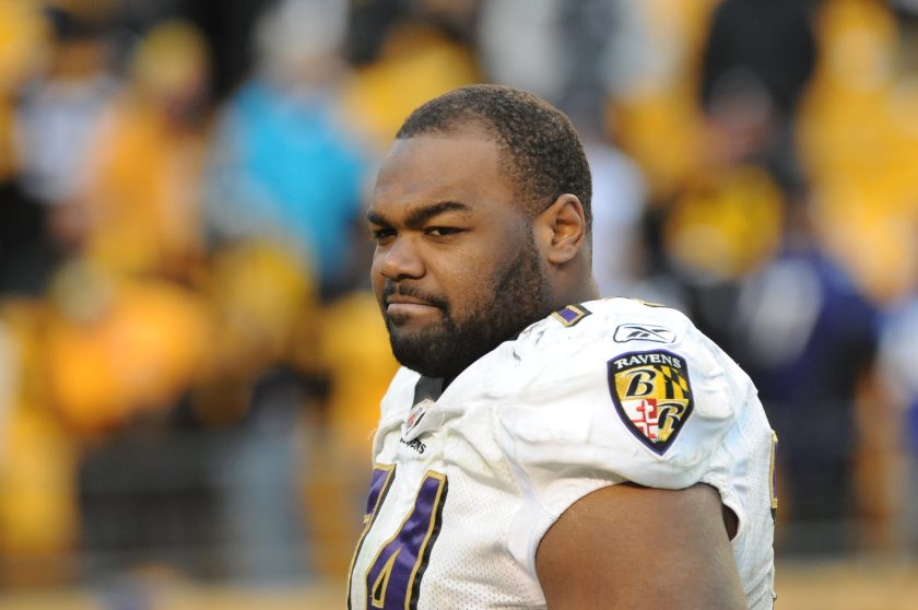 Michael Oher looks on from the field after a game against the Pittsburgh Steelers at Heinz Field on December 27, 2009.