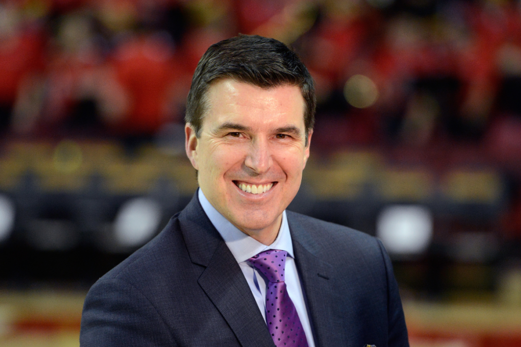 Rece Davis broadcasts the game between the Maryland Terrapins and the Illinois Fighting Illini