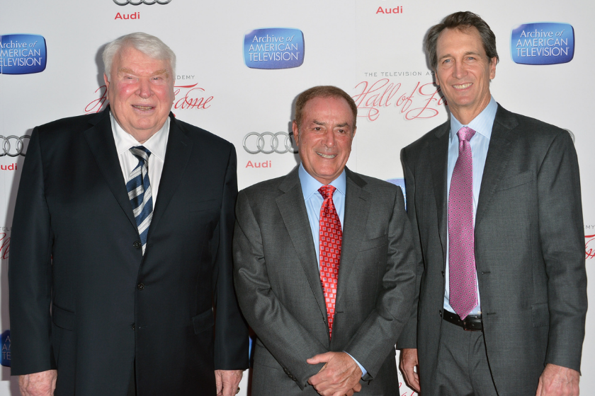 Al Michaels, John Madden and Cris Collinsworth at the Academy of Television Hall of Fame gala in 2013.