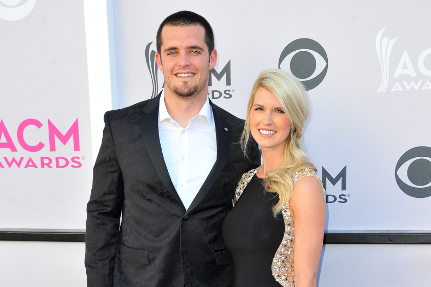 NFL player Derek Carr (L) and Heather Neel arrive at the 52nd Academy Of Country Music Awards