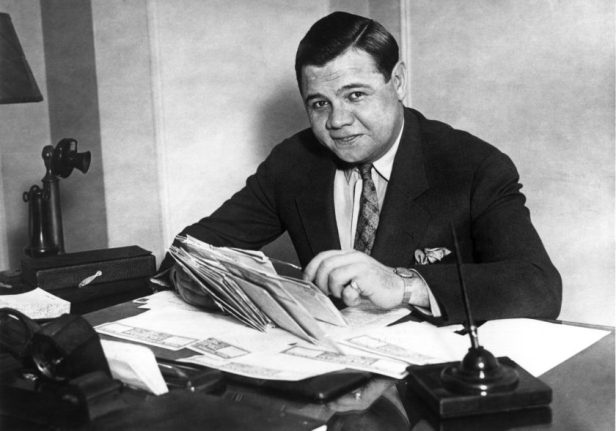 Babe Ruth opens letter on his 34th birthday.