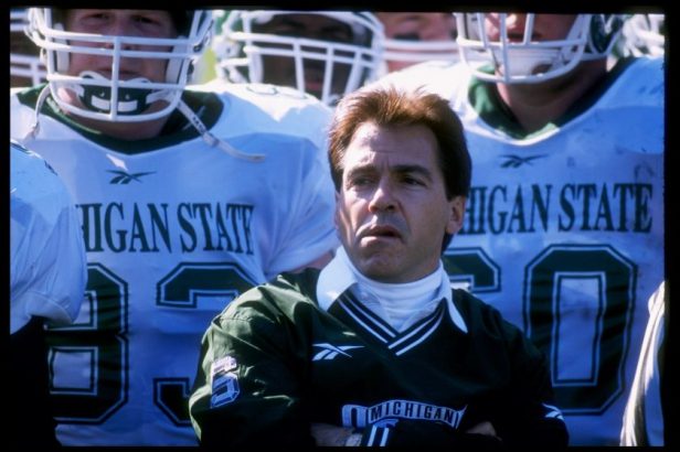 Michigan State coach Nick Saban looks on before playing Purdue in 1997.