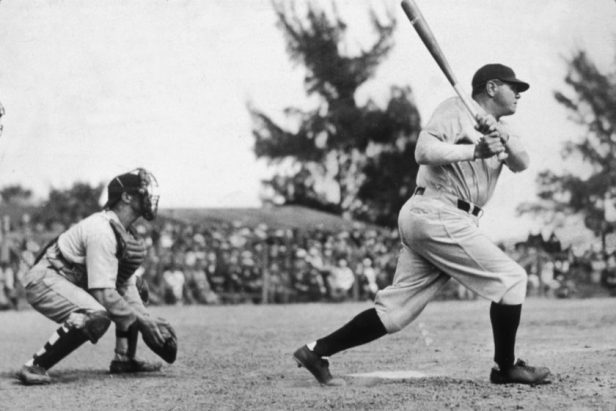 Babe Ruth swings at a pitch in 1925.