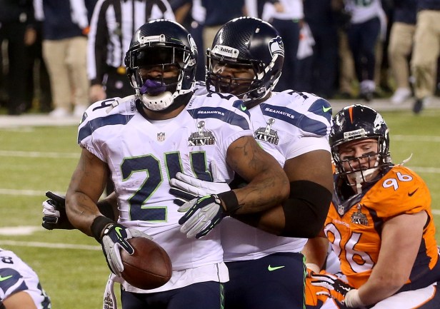 Marshawn Lynch Celebrates Touchdown During Super Bowl XLVIII