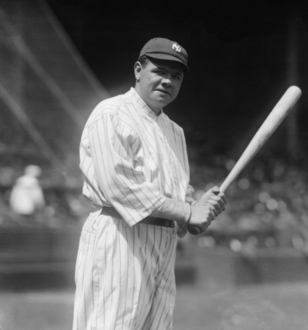 Babe Ruth warms up before a game in 1920.
