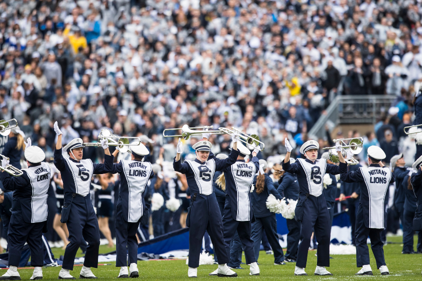 The Penn State Blue Band performs before the game between the Penn State Nittany Lions and the Akron Zips