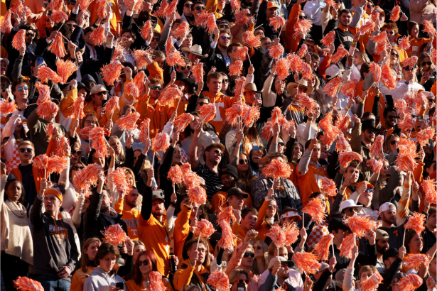 Tennessee football fans cheer at a game against Georgia.