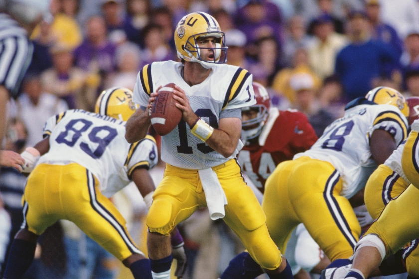Quarterback for the Louisiana State University Fighting Tigers during the NCAA Southeastern Conference college football game against the University of Alabama Crimson Tide