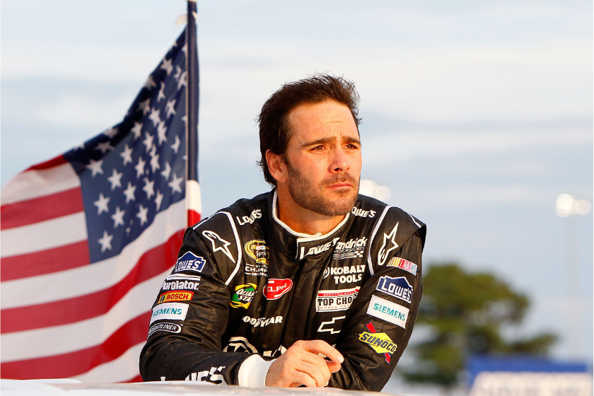 jimmie johnson in front of american flag