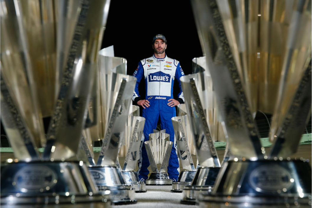 Jimmie Johnson, driver of the #48 Lowe's Chevrolet, poses for a portrait after winning the 2016 NASCAR Sprint Cup Series Championship at Homestead-Miami Speedway on November 20, 2016 in Homestead, Florida