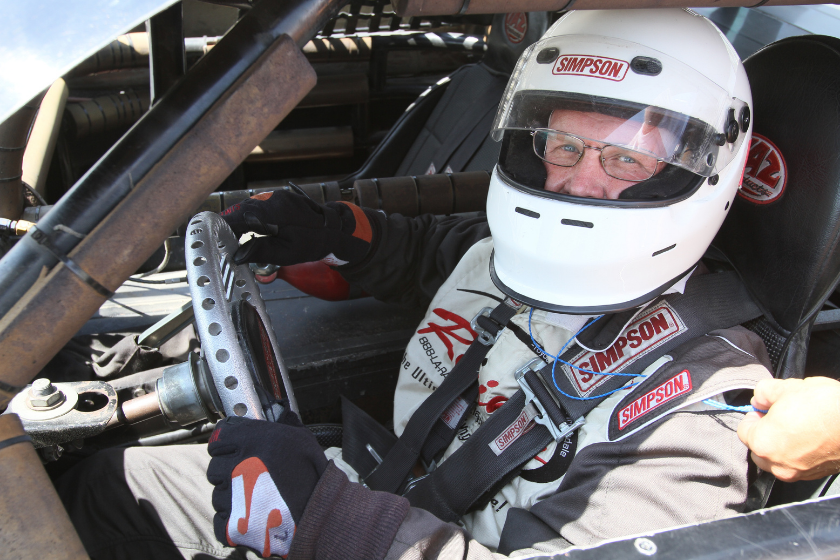 Chris Erskine experiences a stock racing car at race driving school L.A. Racing located on Toyota Speedway race tracks in Irwindale