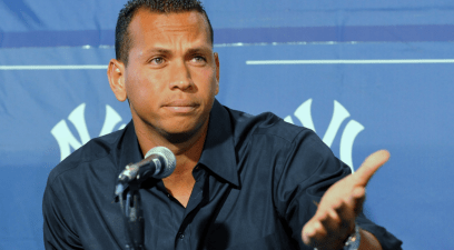 Infielder Alex Rodriguez of the New York Yankees pauses during a press conference about his performance enhancing drug use