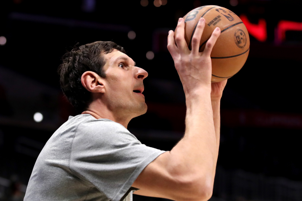 Boban Marjanovic takes a shot during warmups