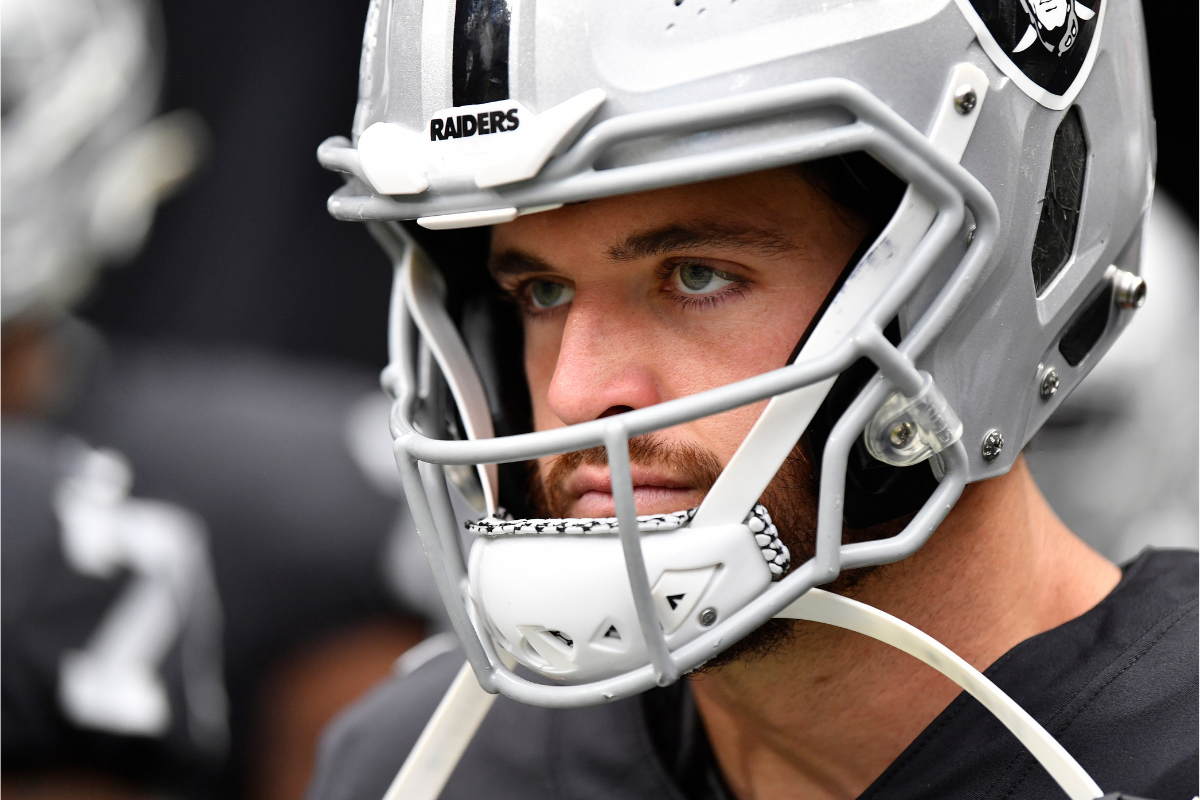 Las Vegas Raiders quarterback Derek Carr looks on during the national  News Photo - Getty Images