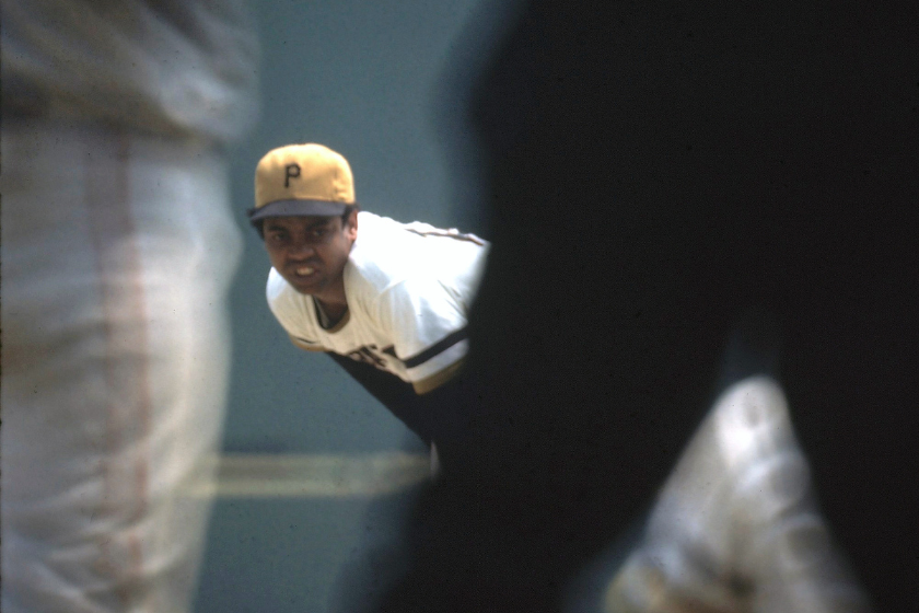 Dock Ellis looks in for the sign during a Pirates game against the Padres. 