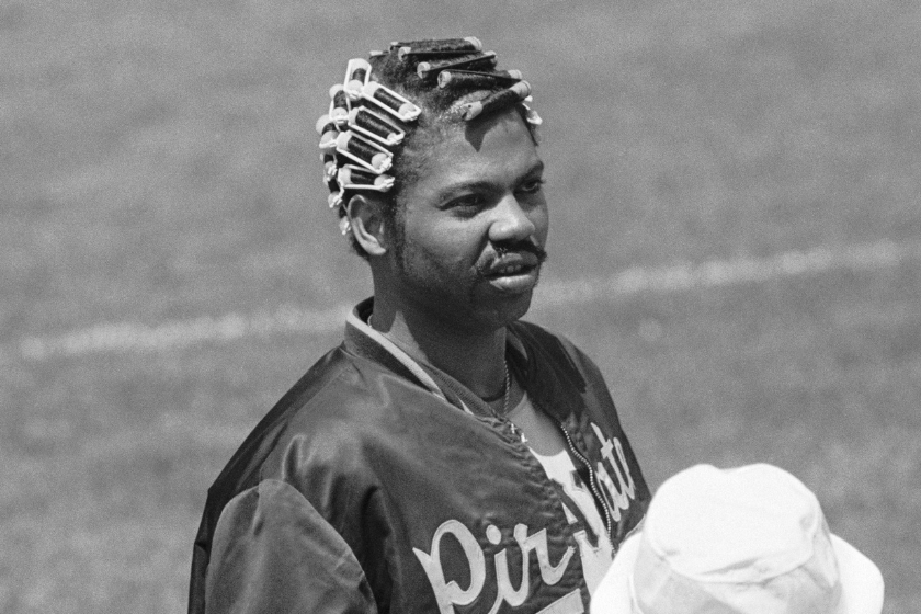 Dock Ellis with his hair in curlers before a Pirates game.