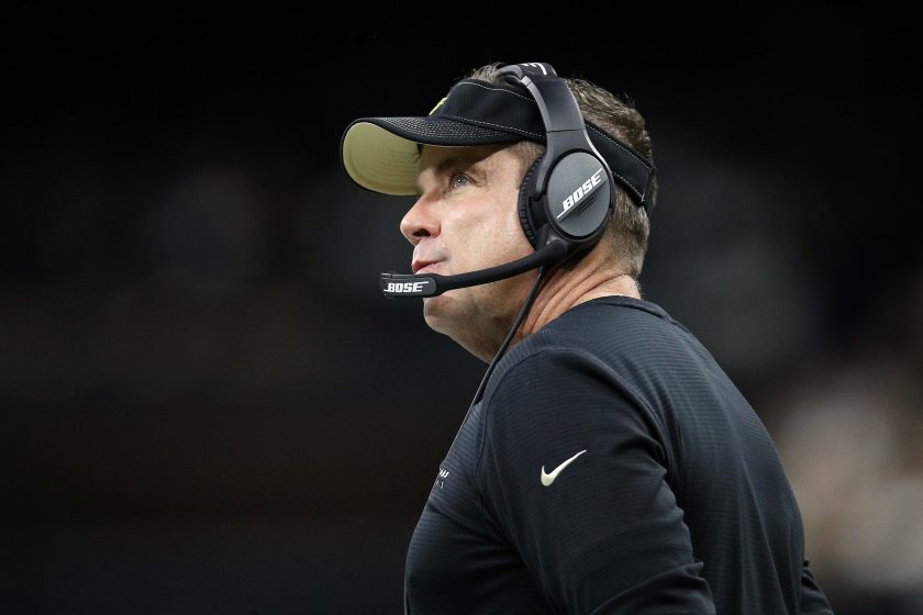 Sean Payton looks on in the NFC Wild Card Playoff game against the Minnesota Vikings at Mercedes Benz Superdome on January 05, 2020.