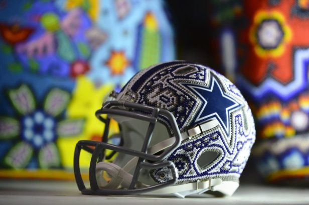A Dallas Cowboy football helmet made of Huichol handicraft on May 01, 2020 in Mexico City, Mexico. 