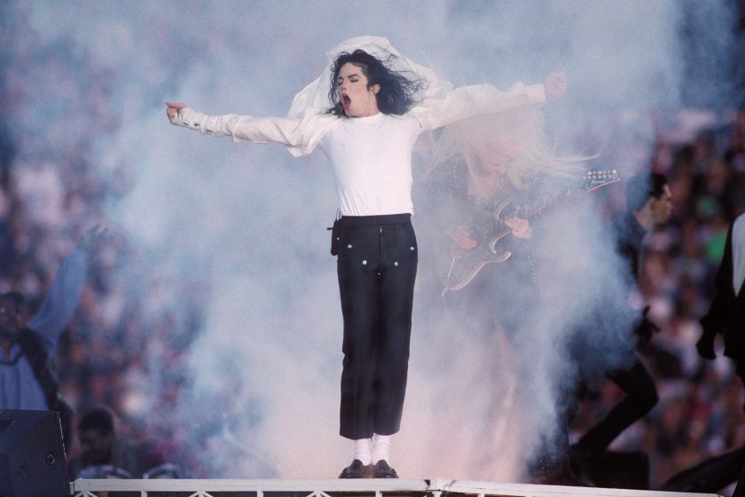 Michael Jackson performs at the Super Bowl XXVII Halftime show at the Rose Bowl on January 31, 1993.