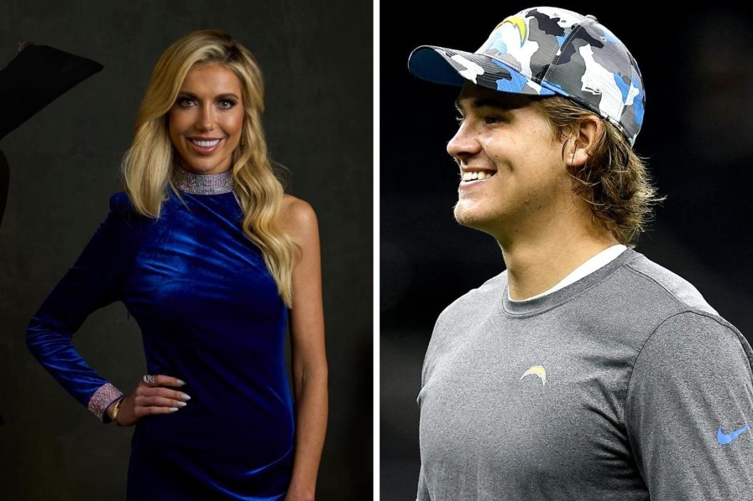 Taylor Bisciotti poses for a portrait backstage during the NFL Honors show at YouTube Theater, Justin Herbert #10 of the Los Angeles Chargers stands on the field prior to the start of an NFL preseason against the New Orleans Saints