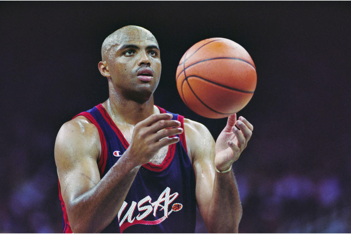 Charles Barkley holds a ball during his playing days.