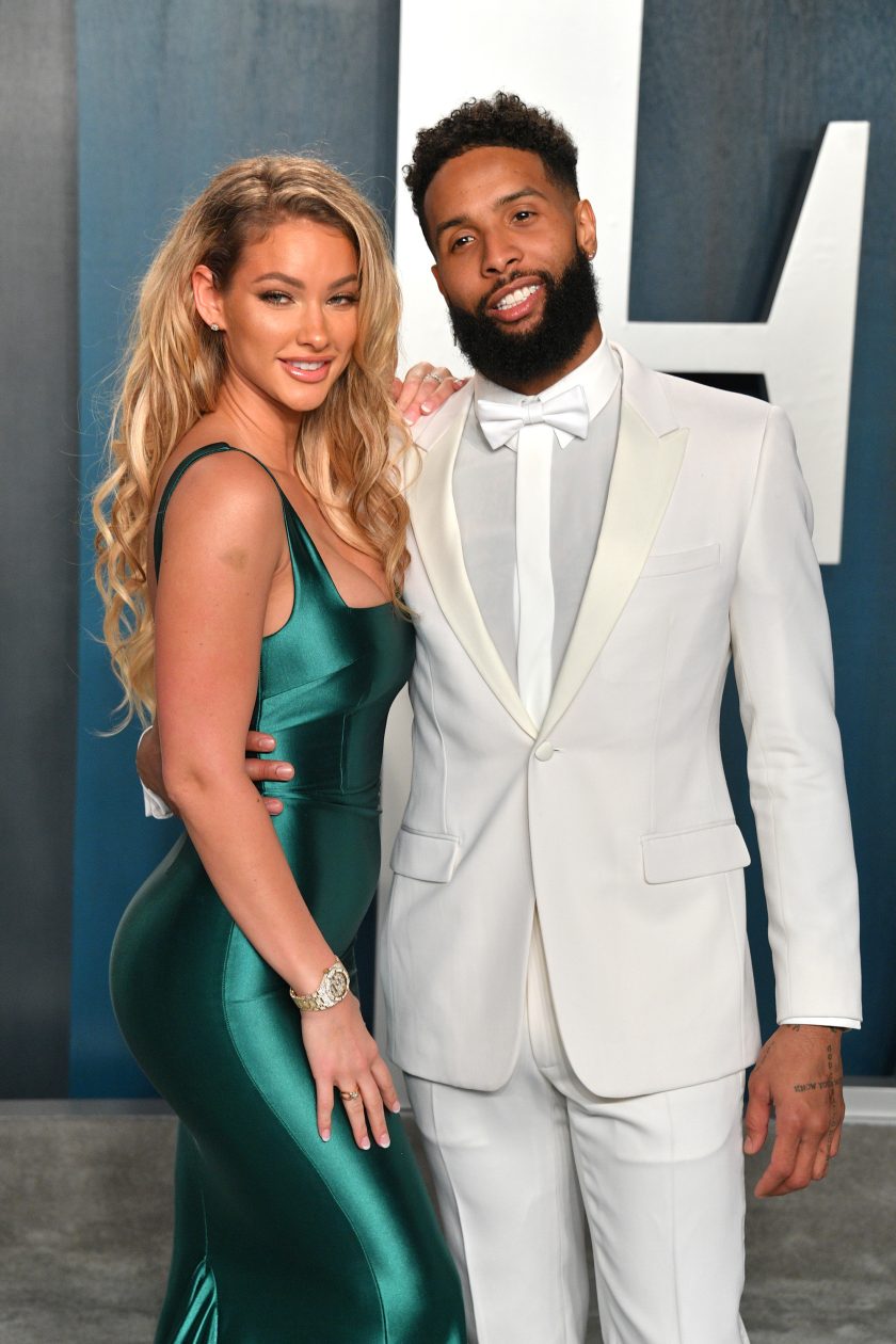 Lauren Wood and Odell Beckham Jr. attend the 2020 Vanity Fair Oscar party hosted by Radhika Jones at Wallis Annenberg Center for the Performing Arts on February 09, 2020.