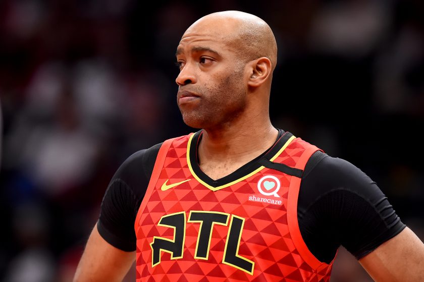 Vince Carter looks on while playing for Atlanta.
