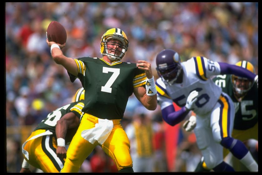 Packers' Don Majkowski throws the ball during a game against the Vikings.