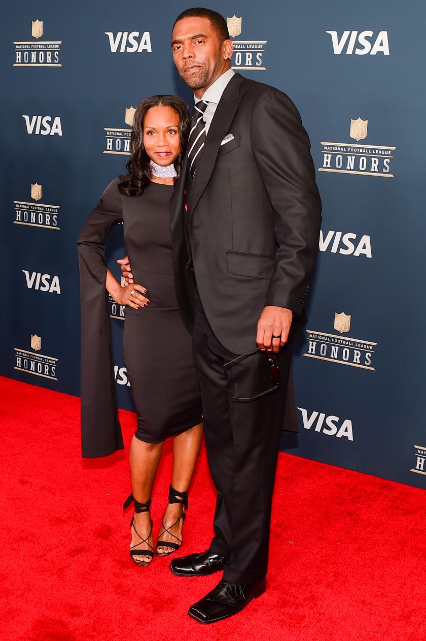 Randy Moss and his wife on the Red Carpet during the NFL Honors Red Carpet on February 4, 2017.