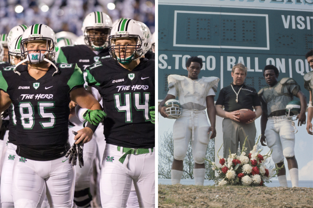 Current Marshall Football Players, Former Players laying a Memorial Wreath