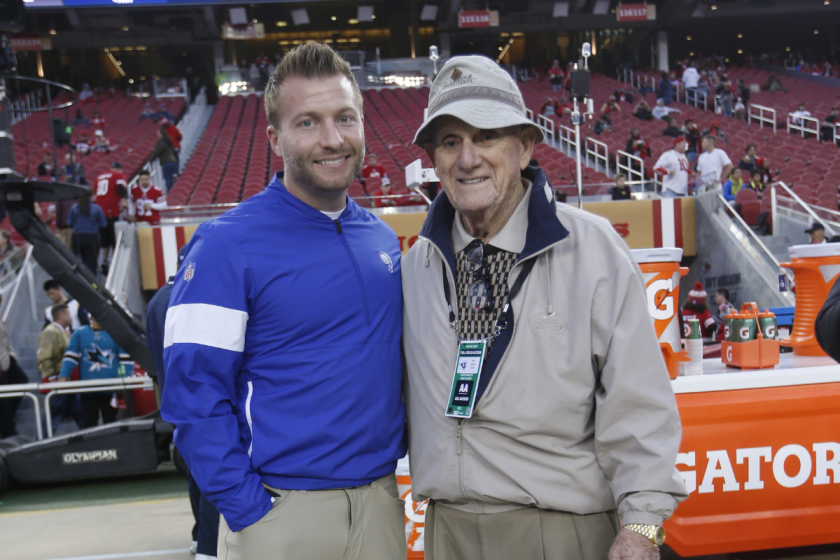 Sean McVay and his grandpa Sean McVay take a picture before the Los Angeles Rams face the San Francisco 49ers in 2019.