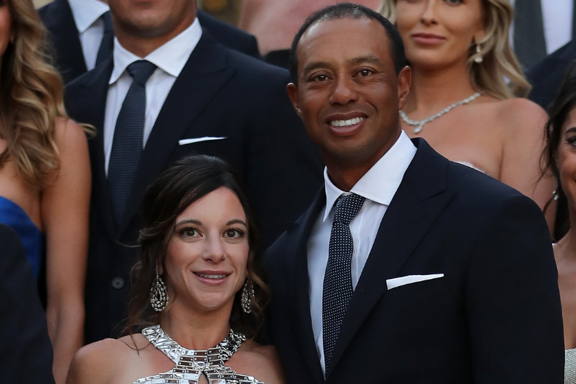 Tiger Woods poses with his girlfriend Erica Herman at the 2018 Ryder Cup.
