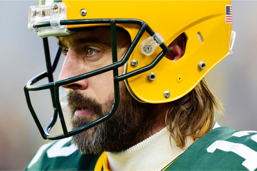 Aaron Rodgers looks on during an NFL game.