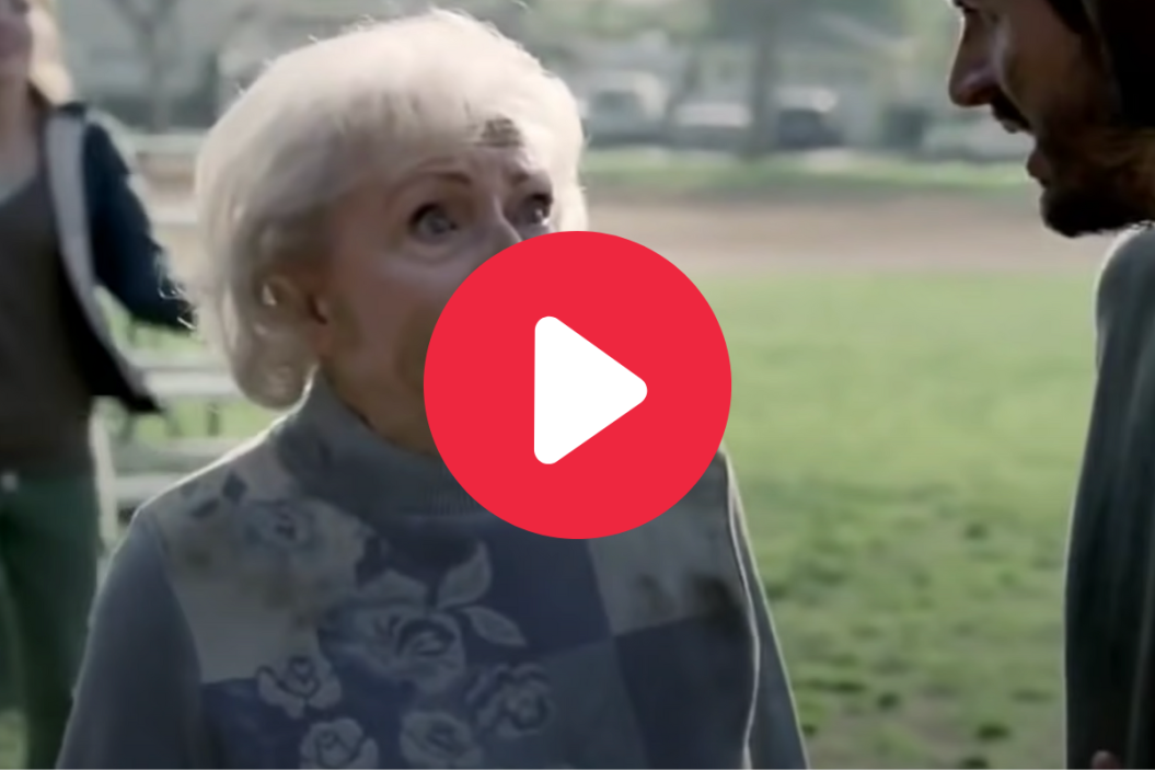 Betty White in action during her iconic Snickers Super Bowl commercial