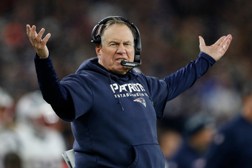 Head coach Bill Belichick of the New England Patriots reacts to a call.