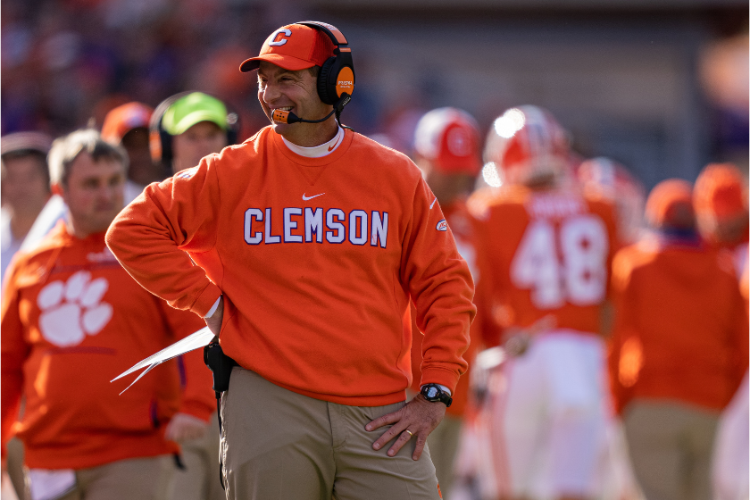 Dabo Swinney coaches in a game against Wake Forest.