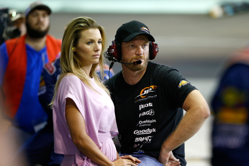 Dale Earnhardt Jr. and his wife Amy watch during the 2017 Ford EcoBoost 300 at Homestead-Miami Speedway