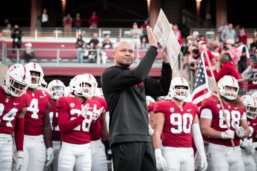 David Shaw before he leads his team onto the field vs. Cal.