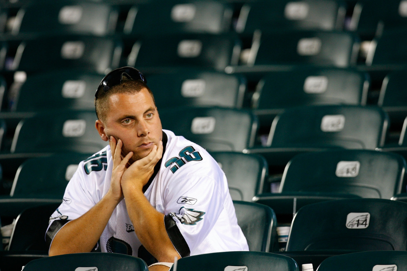 Dejected Eagles Fan looks on after a Philadelphia loss